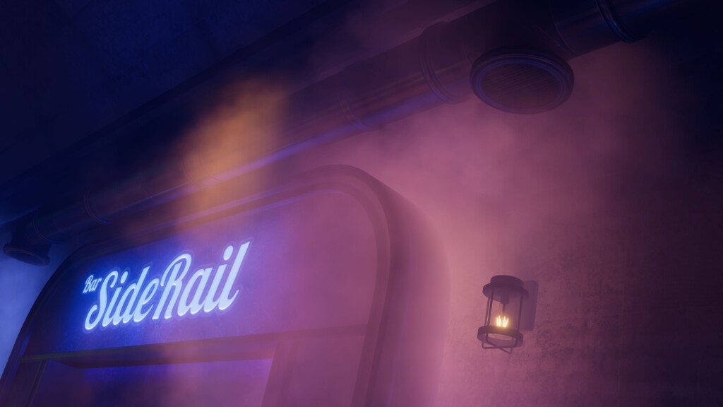 VRChat向け販売ワールド「SideRail」。涼し気な煙は「VRC Light Volumes」対応済み。