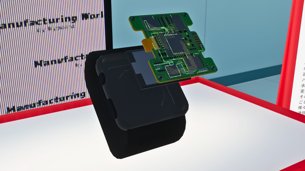 スマートウォッチに内蔵される基板中身が層になって分かれている展示になっている