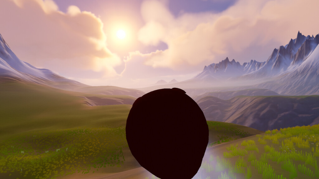 夕日を見る玉になった筆者（クマ）の写真