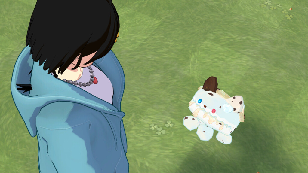 人間アバターを見上げるスコフィの様子